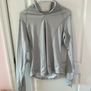 Gray and white striped athletic zip up
